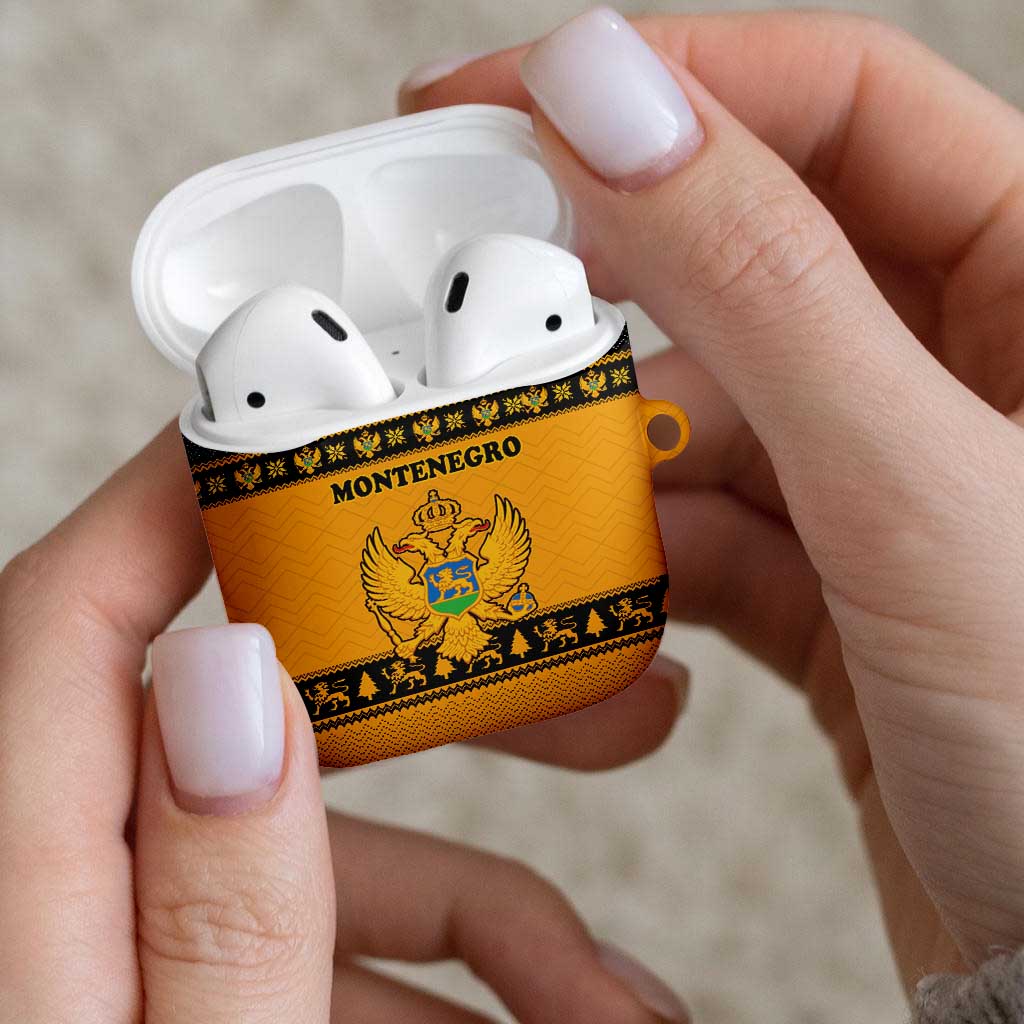 Montenegro Christmas AirPods Case with Gold-Black Theme, Double-Headed Eagle, and Map Motif - Wonder Print Shop