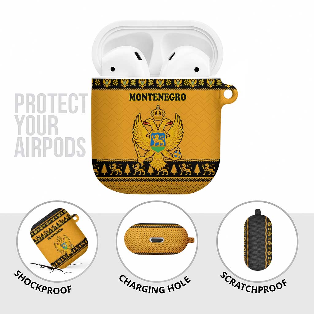 Montenegro Christmas AirPods Case with Gold-Black Theme, Double-Headed Eagle, and Map Motif - Wonder Print Shop