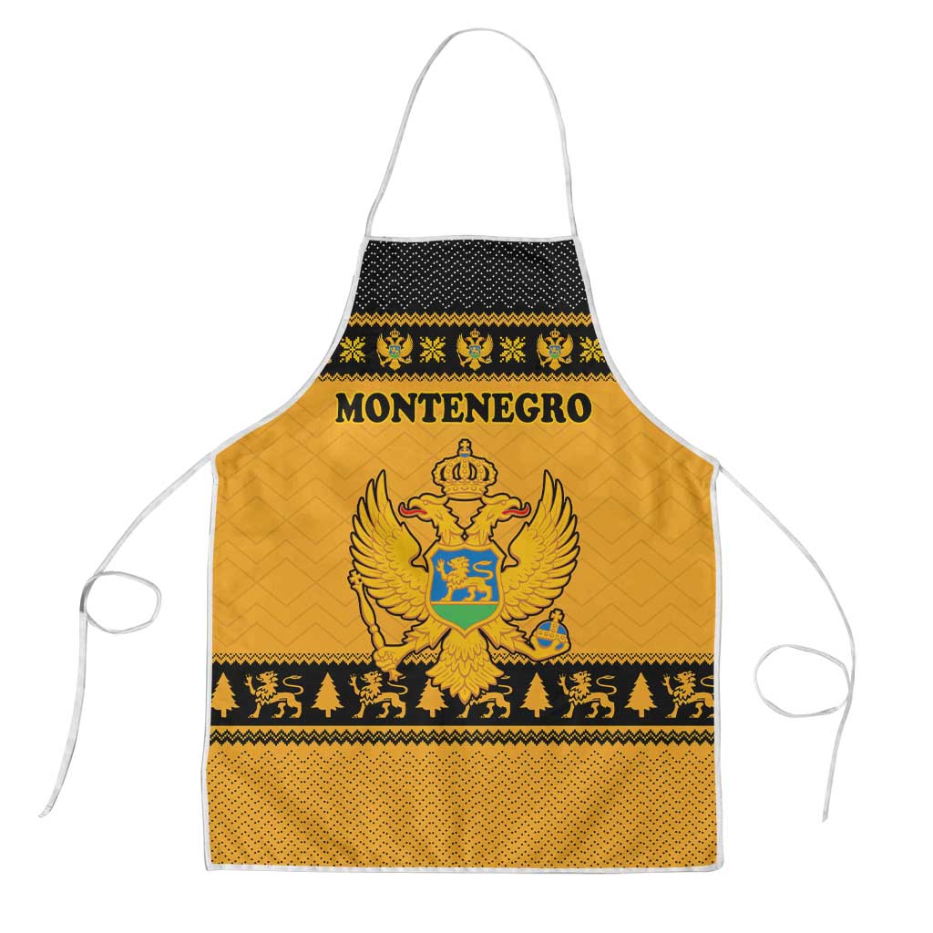 Montenegro Christmas Apron with Gold-Black Theme, Double-Headed Eagle, and Map Motif - Wonder Print Shop