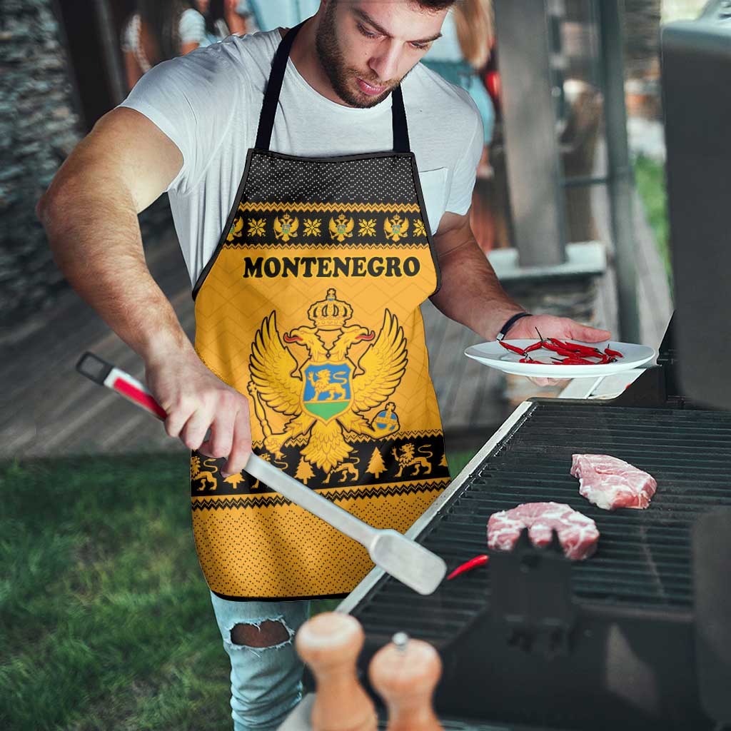 Montenegro Christmas Apron with Gold-Black Theme, Double-Headed Eagle, and Map Motif - Wonder Print Shop