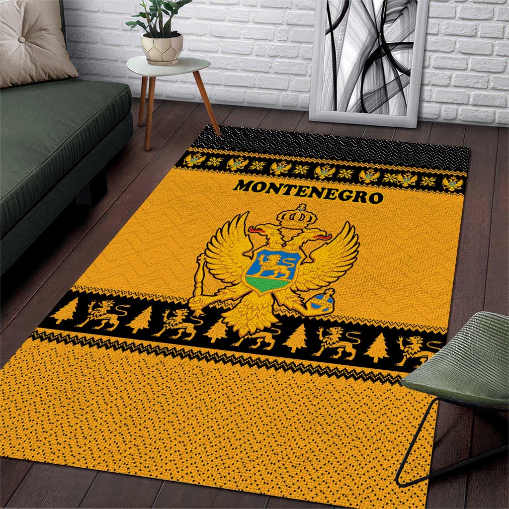 Montenegro Christmas Area Rug with Gold-Black Theme, Double-Headed Eagle, and Map Motif - Wonder Print Shop