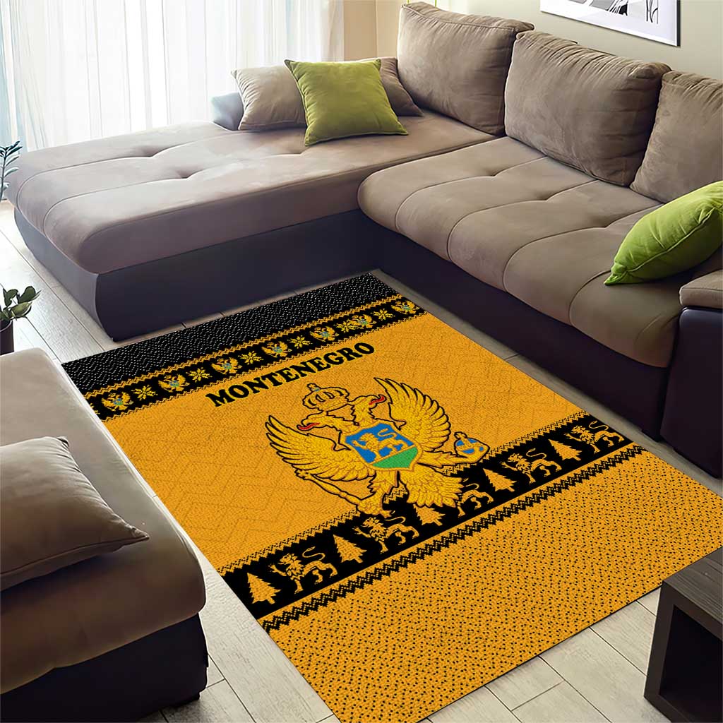 Montenegro Christmas Area Rug with Gold-Black Theme, Double-Headed Eagle, and Map Motif - Wonder Print Shop