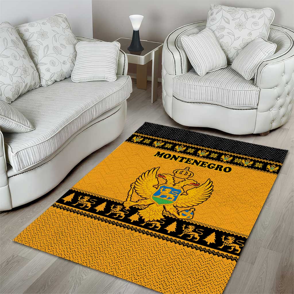 Montenegro Christmas Area Rug with Gold-Black Theme, Double-Headed Eagle, and Map Motif - Wonder Print Shop