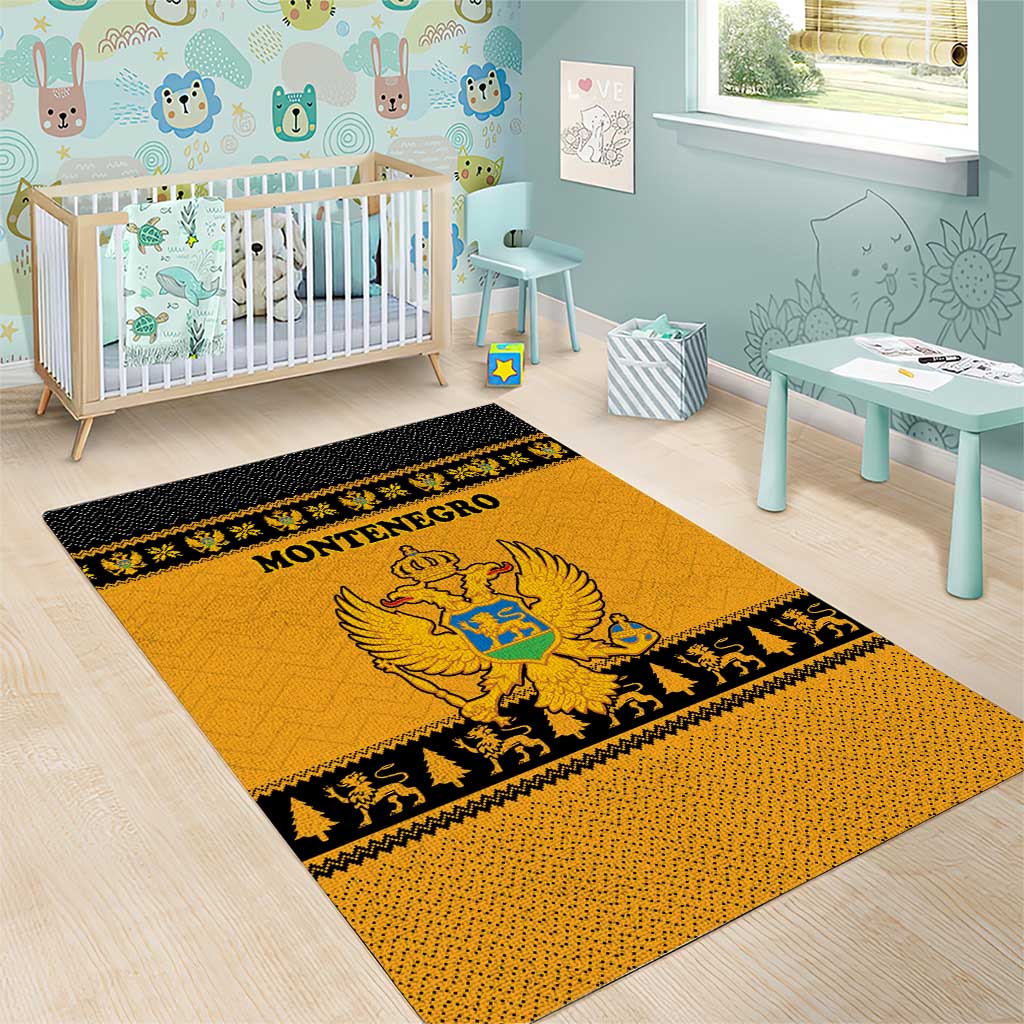 Montenegro Christmas Area Rug with Gold-Black Theme, Double-Headed Eagle, and Map Motif - Wonder Print Shop