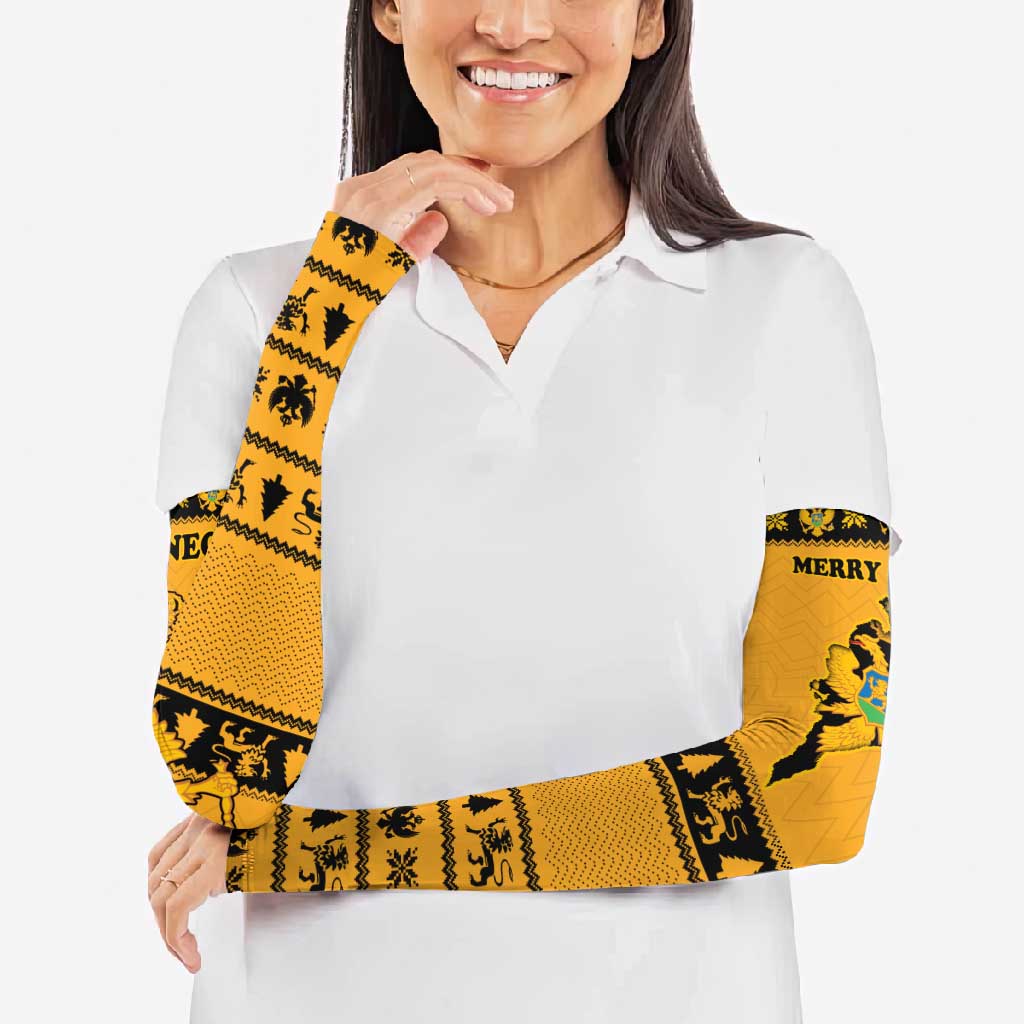 Montenegro Christmas Arm Sleeves with Gold-Black Theme, Double-Headed Eagle, and Map Motif - Wonder Print Shop