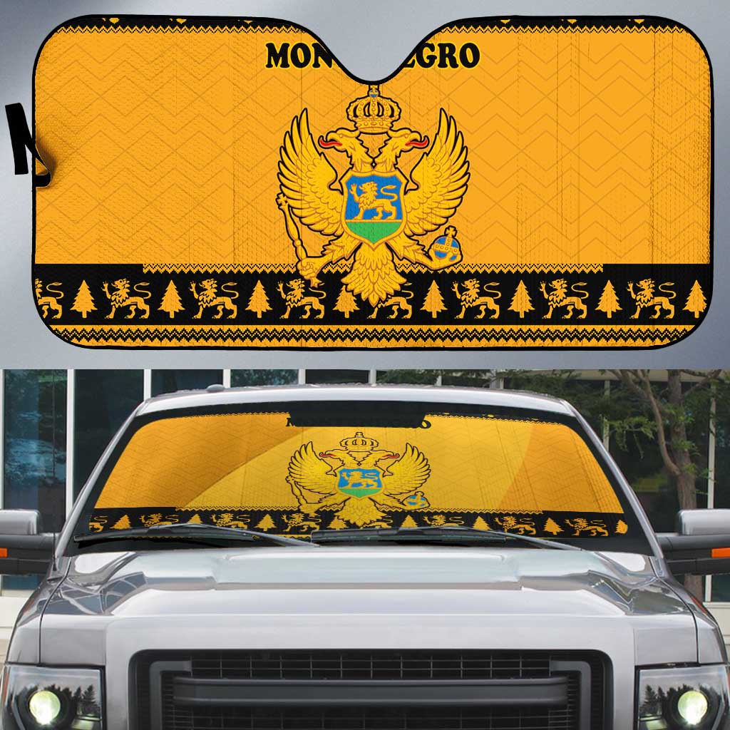 Montenegro Christmas Auto Sun Shade with Gold-Black Theme, Double-Headed Eagle, and Map Motif - Wonder Print Shop