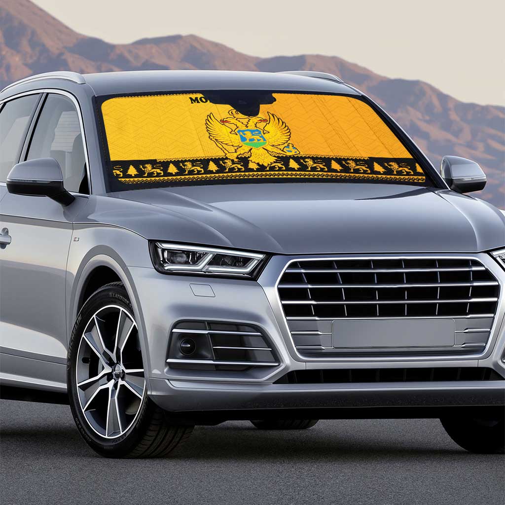 Montenegro Christmas Auto Sun Shade with Gold-Black Theme, Double-Headed Eagle, and Map Motif - Wonder Print Shop
