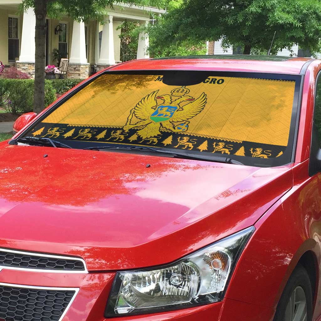 Montenegro Christmas Auto Sun Shade with Gold-Black Theme, Double-Headed Eagle, and Map Motif - Wonder Print Shop