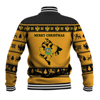Montenegro Christmas Baseball Jacket with Gold-Black Theme, Double-Headed Eagle, and Map Motif - Wonder Print Shop