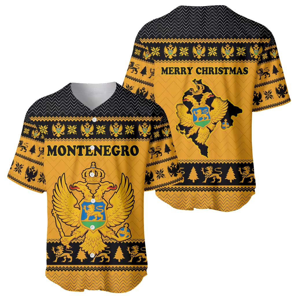 Montenegro Christmas Baseball Jersey with Gold-Black Theme, Double-Headed Eagle, and Map Motif - Wonder Print Shop