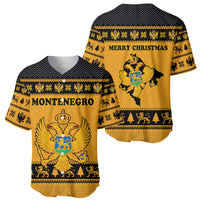 Montenegro Christmas Baseball Jersey with Gold-Black Theme, Double-Headed Eagle, and Map Motif - Wonder Print Shop