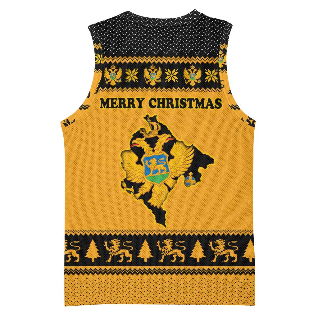 Montenegro Christmas Basketball Jersey with Gold-Black Theme, Double-Headed Eagle, and Map Motif - Wonder Print Shop