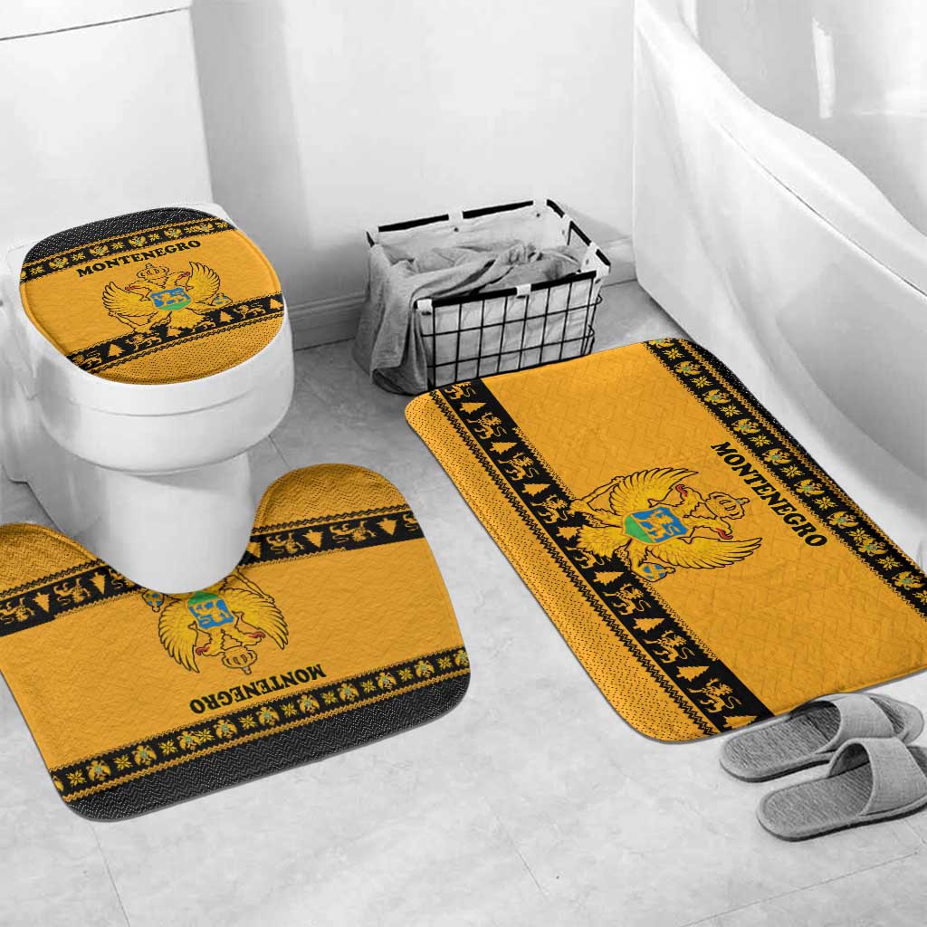 Montenegro Christmas Bathroom Set with Gold-Black Theme, Double-Headed Eagle, and Map Motif - Wonder Print Shop