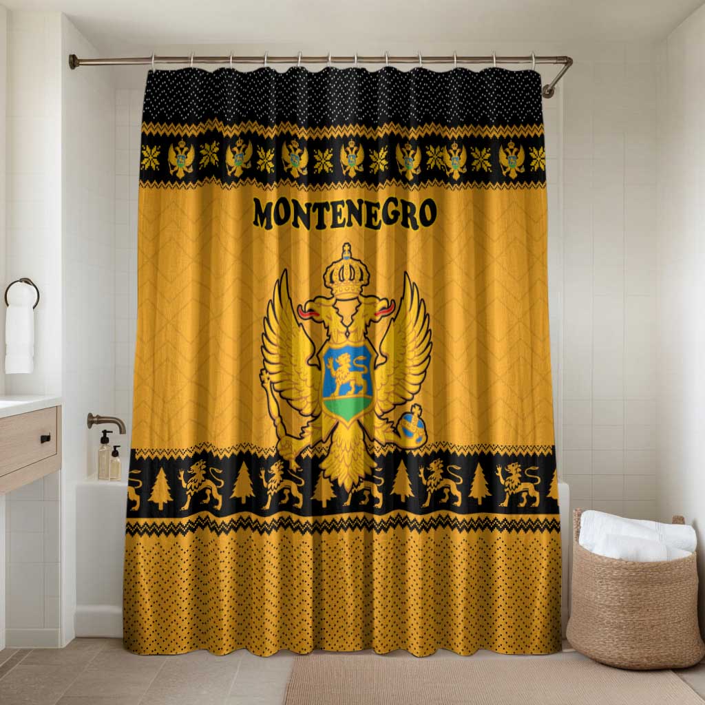 Montenegro Christmas Bathroom Set with Gold-Black Theme, Double-Headed Eagle, and Map Motif - Wonder Print Shop