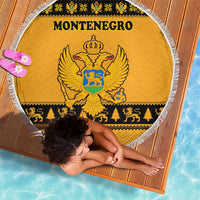 Montenegro Christmas Beach Blanket with Gold-Black Theme, Double-Headed Eagle, and Map Motif - Wonder Print Shop