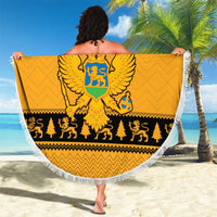 Montenegro Christmas Beach Blanket with Gold-Black Theme, Double-Headed Eagle, and Map Motif - Wonder Print Shop