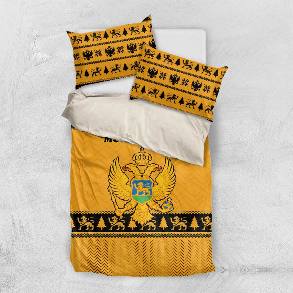 Montenegro Christmas Bedding Set with Gold-Black Theme, Double-Headed Eagle, and Map Motif - Wonder Print Shop