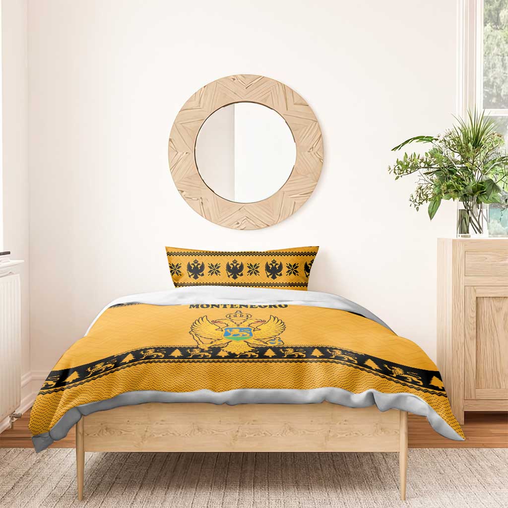 Montenegro Christmas Bedding Set with Gold-Black Theme, Double-Headed Eagle, and Map Motif - Wonder Print Shop