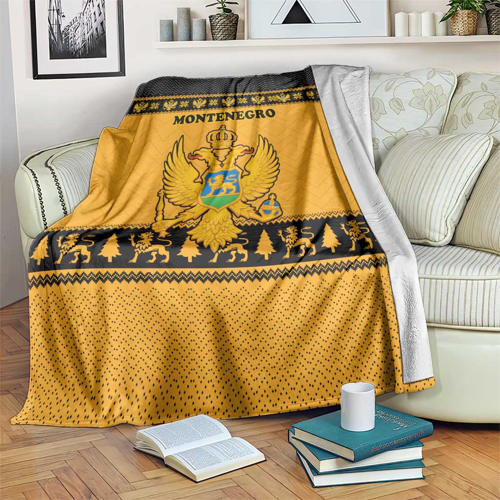 Montenegro Christmas Blanket with Gold-Black Theme, Double-Headed Eagle, and Map Motif - Wonder Print Shop
