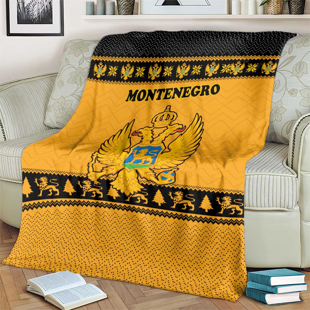 Montenegro Christmas Blanket with Gold-Black Theme, Double-Headed Eagle, and Map Motif - Wonder Print Shop