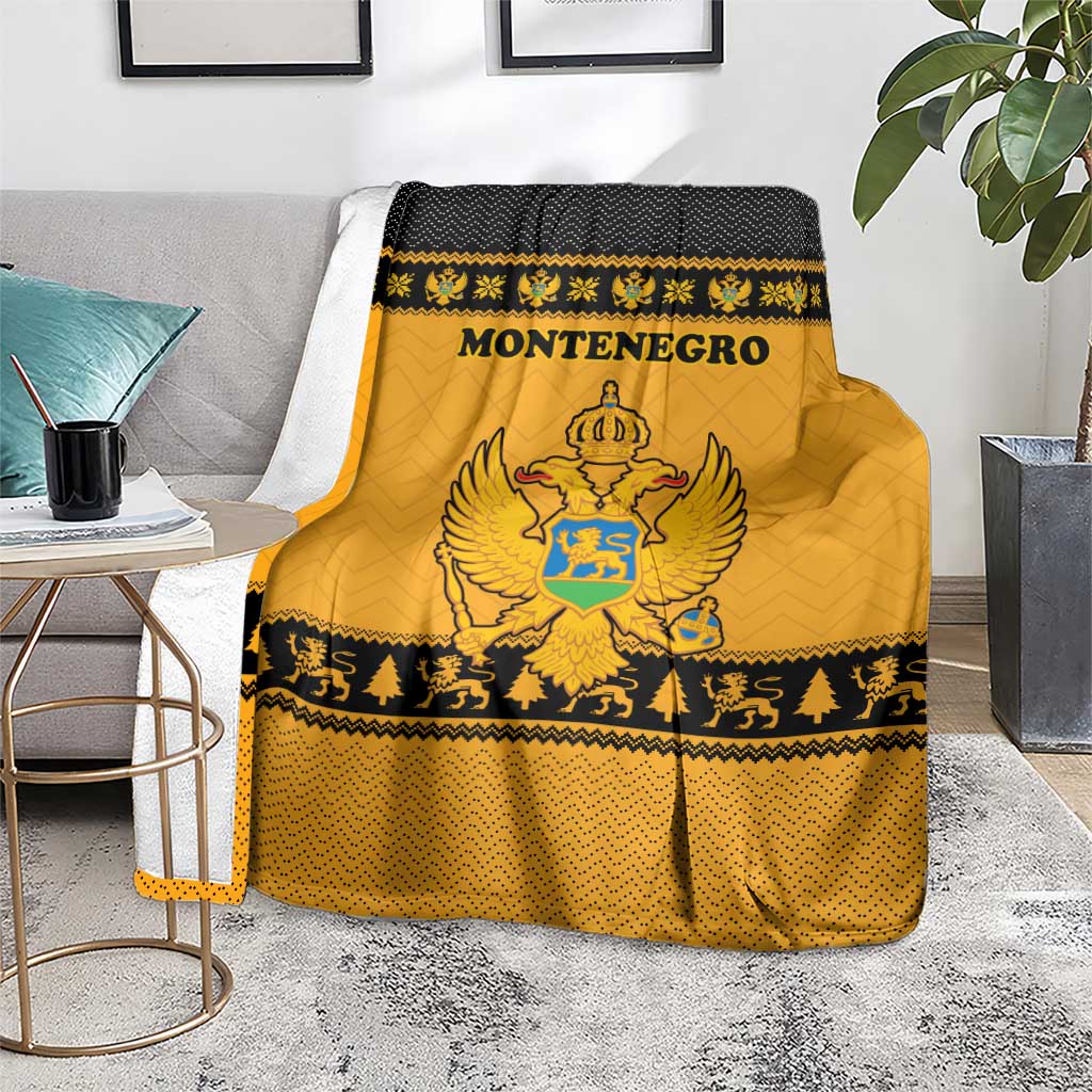 Montenegro Christmas Blanket with Gold-Black Theme, Double-Headed Eagle, and Map Motif - Wonder Print Shop