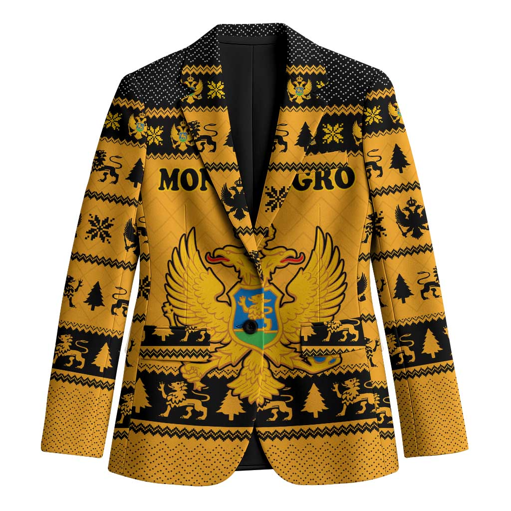 Montenegro Christmas Blazer with Gold-Black Theme, Double-Headed Eagle, and Map Motif - Wonder Print Shop