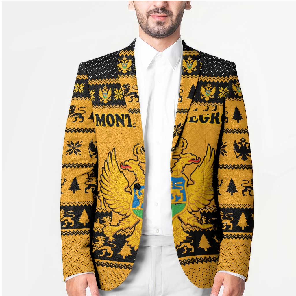 Montenegro Christmas Blazer with Gold-Black Theme, Double-Headed Eagle, and Map Motif - Wonder Print Shop