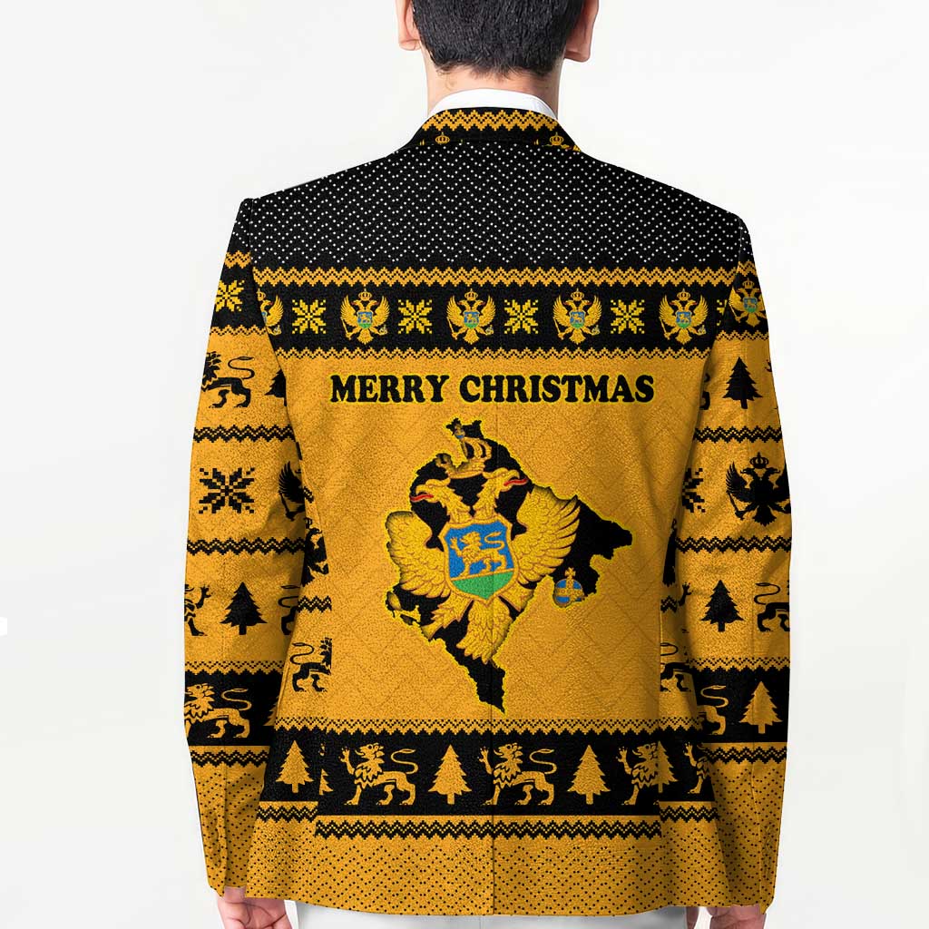 Montenegro Christmas Blazer with Gold-Black Theme, Double-Headed Eagle, and Map Motif - Wonder Print Shop