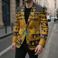 Montenegro Christmas Blazer with Gold-Black Theme, Double-Headed Eagle, and Map Motif - Wonder Print Shop