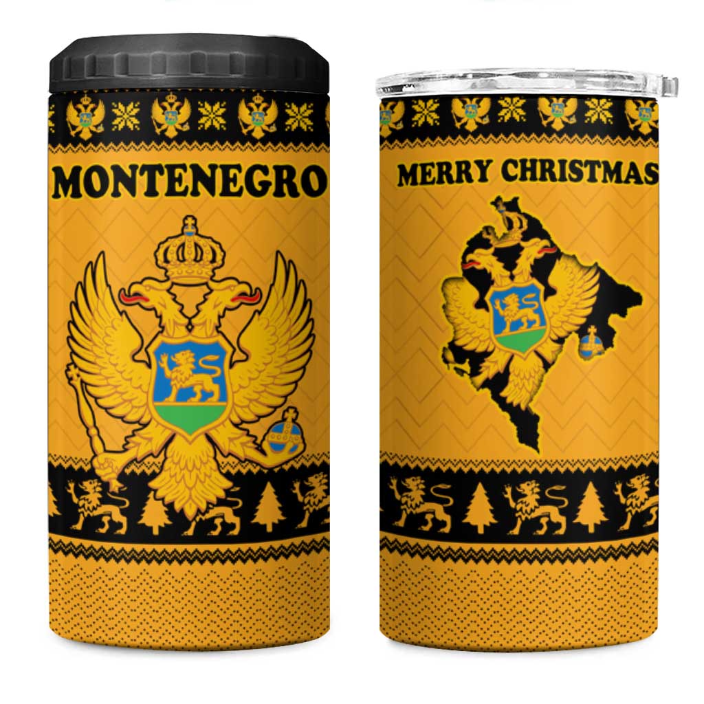 Montenegro Christmas 4 in 1 Can Cooler Tumbler with Gold-Black Theme, Double-Headed Eagle, and Map Motif - Wonder Print Shop