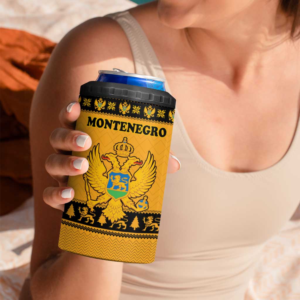 Montenegro Christmas 4 in 1 Can Cooler Tumbler with Gold-Black Theme, Double-Headed Eagle, and Map Motif - Wonder Print Shop