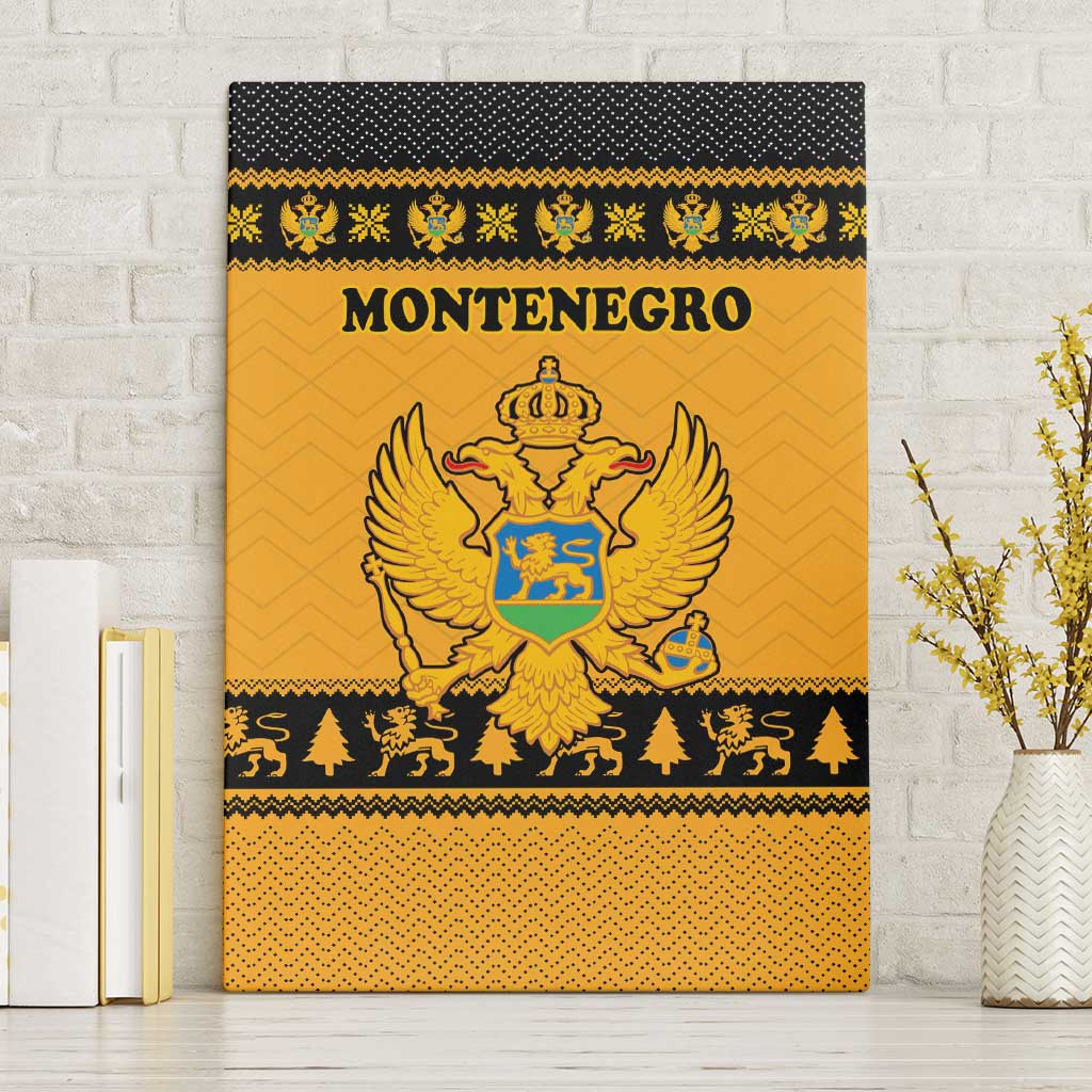 Montenegro Christmas Canvas Wall Art with Gold-Black Theme, Double-Headed Eagle, and Map Motif - Wonder Print Shop
