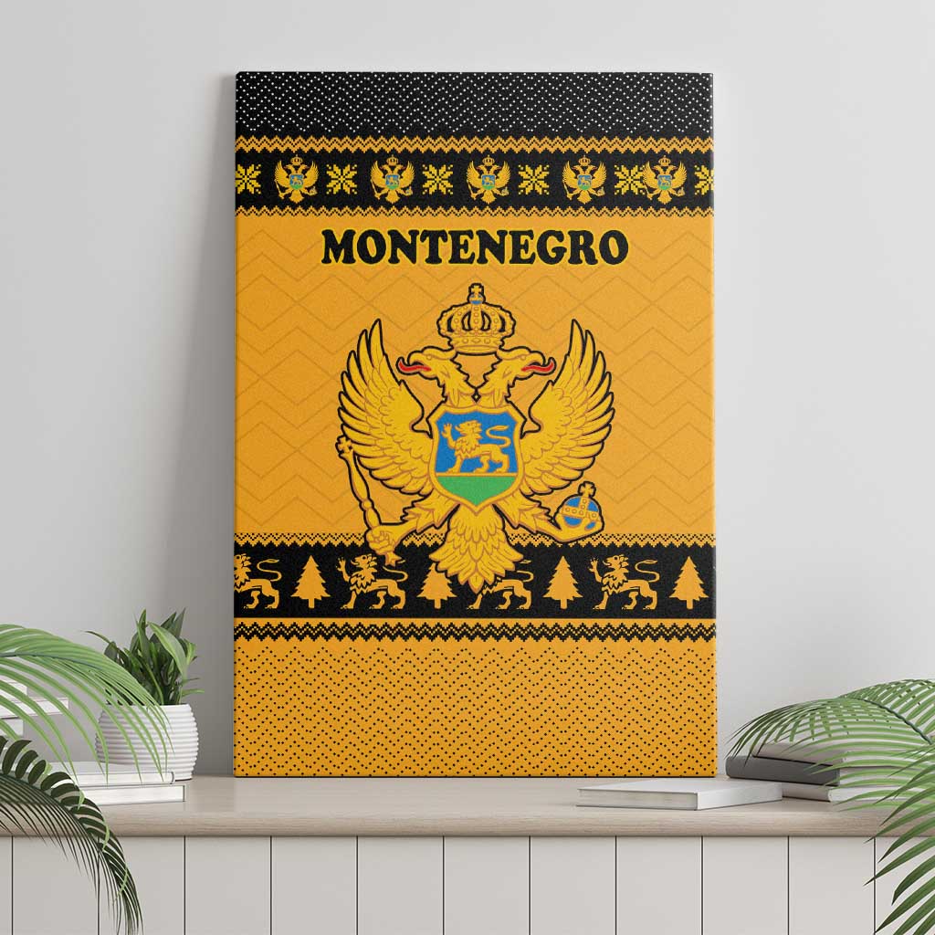Montenegro Christmas Canvas Wall Art with Gold-Black Theme, Double-Headed Eagle, and Map Motif - Wonder Print Shop