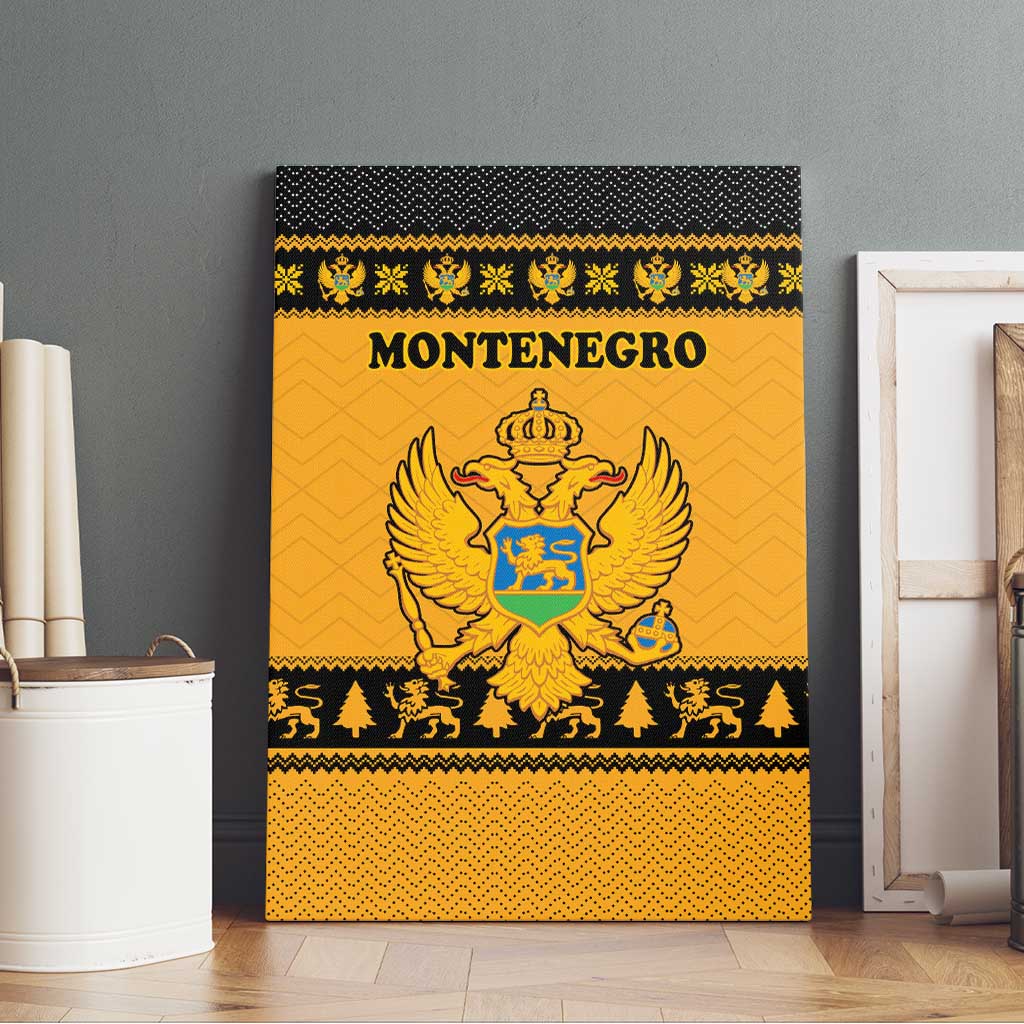 Montenegro Christmas Canvas Wall Art with Gold-Black Theme, Double-Headed Eagle, and Map Motif - Wonder Print Shop