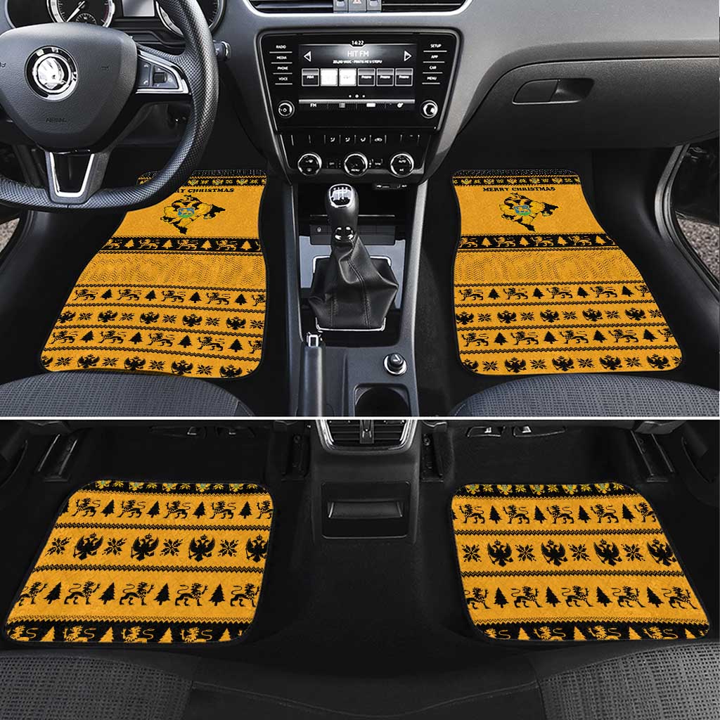 Montenegro Christmas Car Mats with Gold-Black Theme, Double-Headed Eagle, and Map Motif - Wonder Print Shop