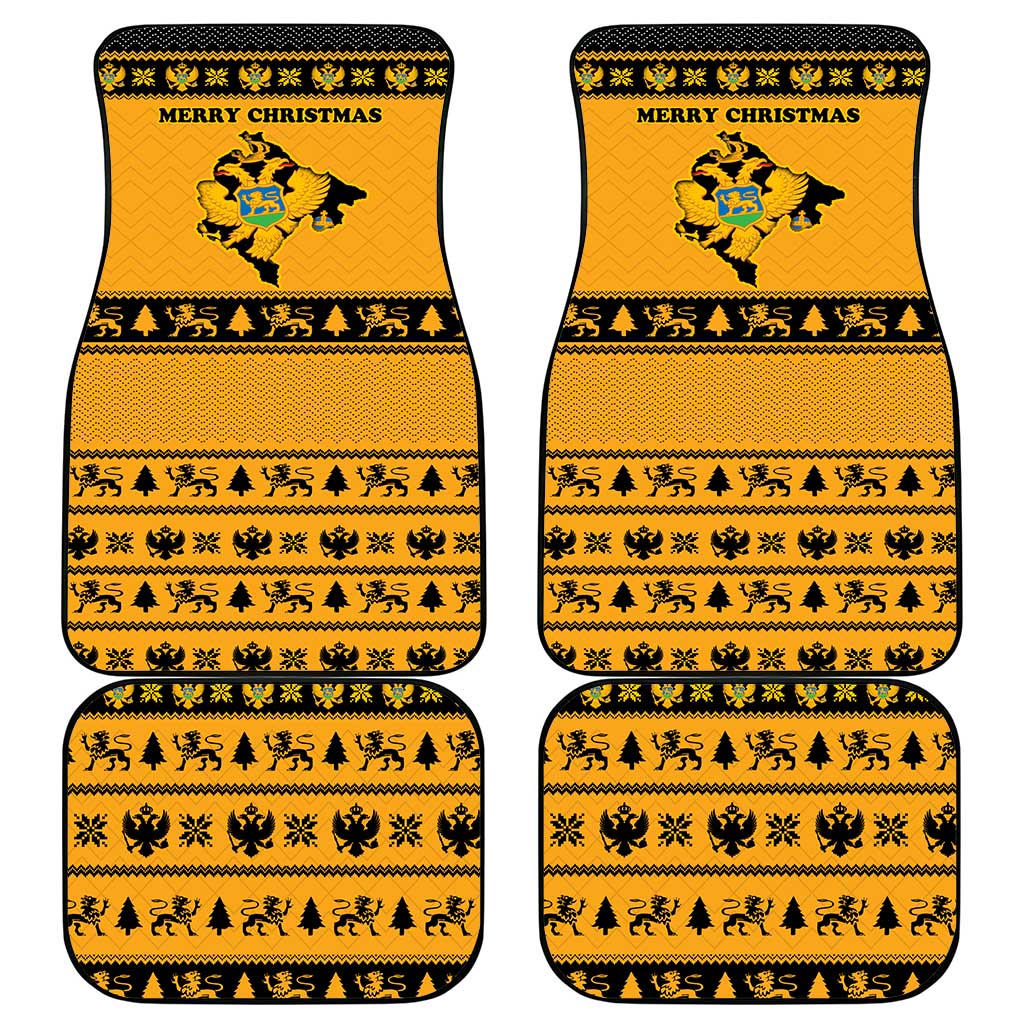 Montenegro Christmas Car Mats with Gold-Black Theme, Double-Headed Eagle, and Map Motif - Wonder Print Shop