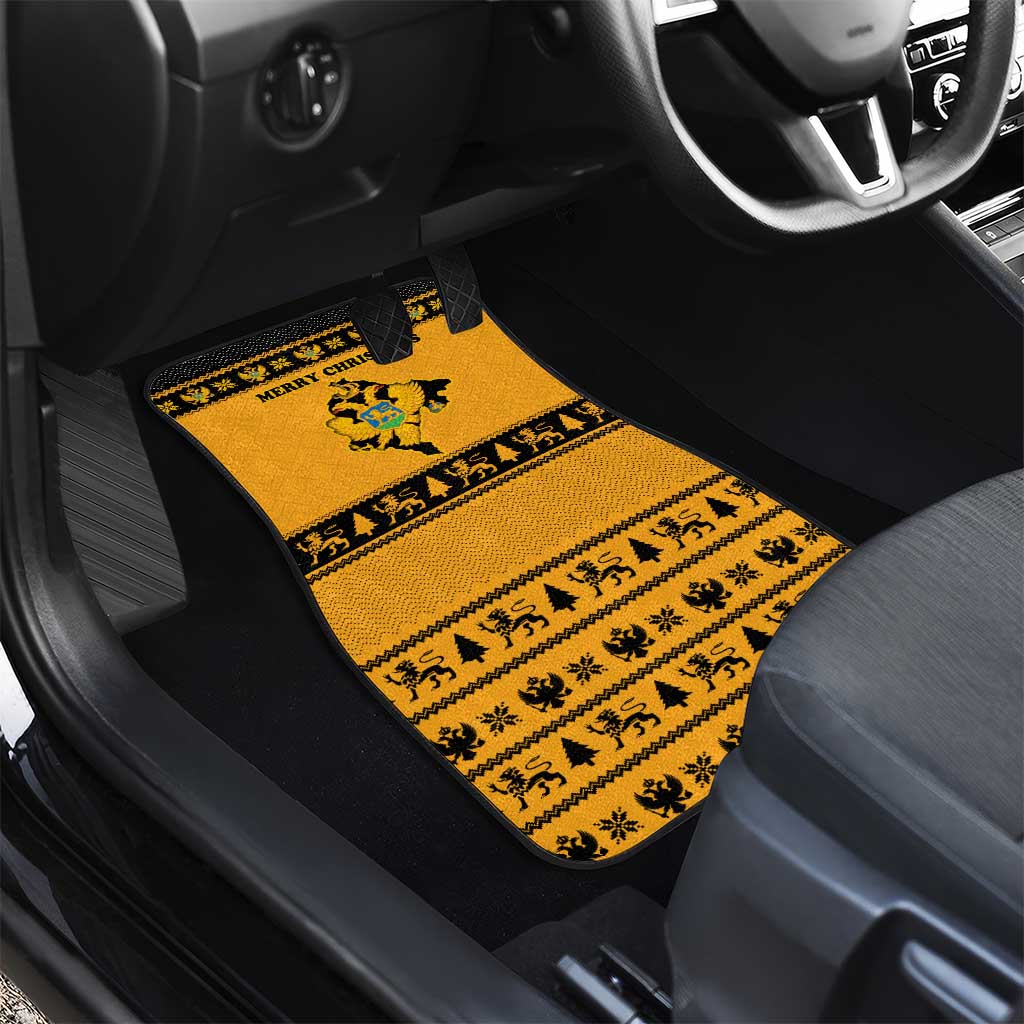 Montenegro Christmas Car Mats with Gold-Black Theme, Double-Headed Eagle, and Map Motif - Wonder Print Shop
