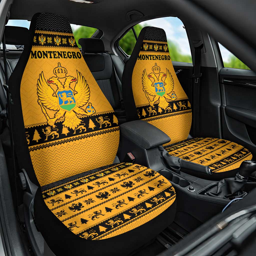 Montenegro Christmas Car Seat Cover with Gold-Black Theme, Double-Headed Eagle, and Map Motif - Wonder Print Shop