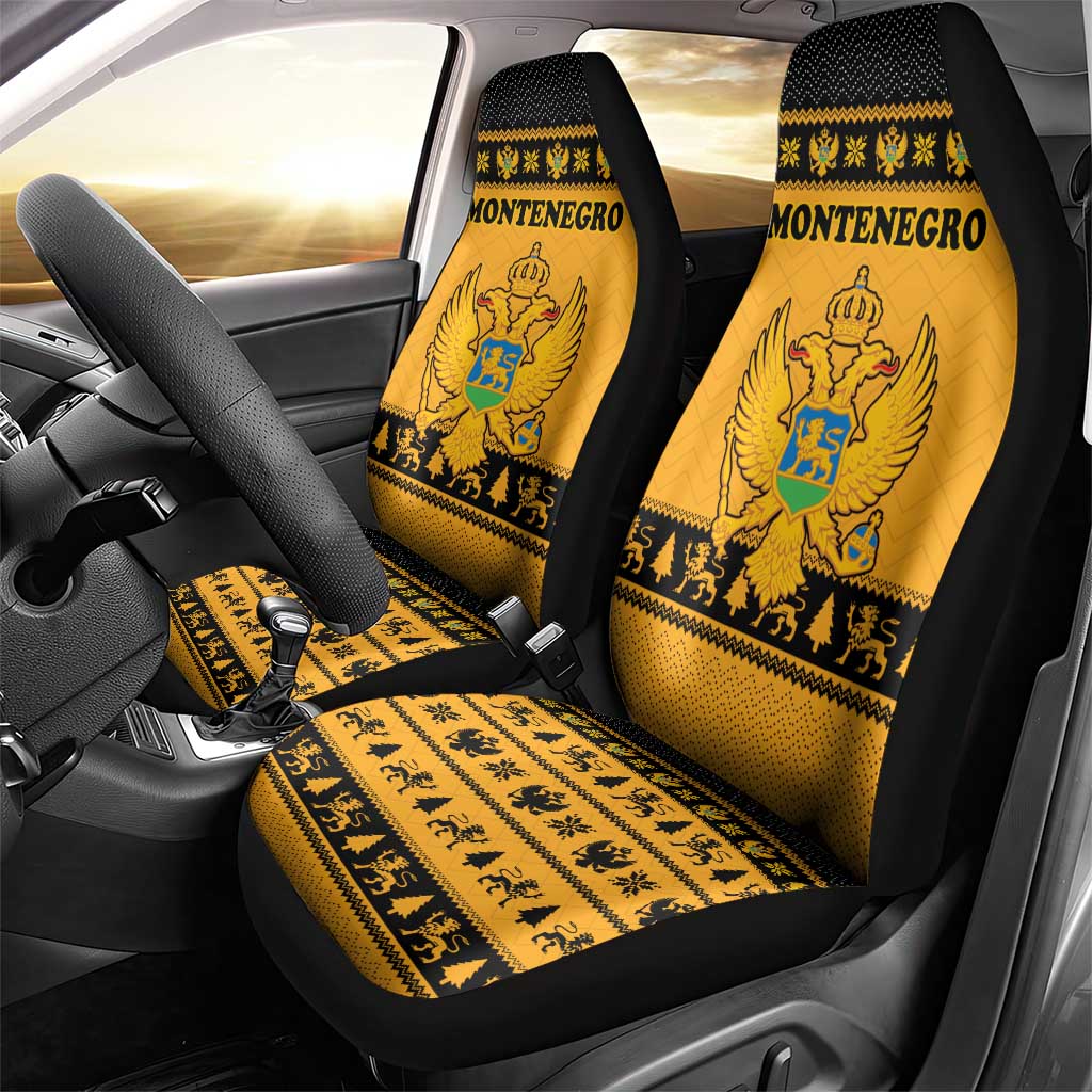 Montenegro Christmas Car Seat Cover with Gold-Black Theme, Double-Headed Eagle, and Map Motif - Wonder Print Shop