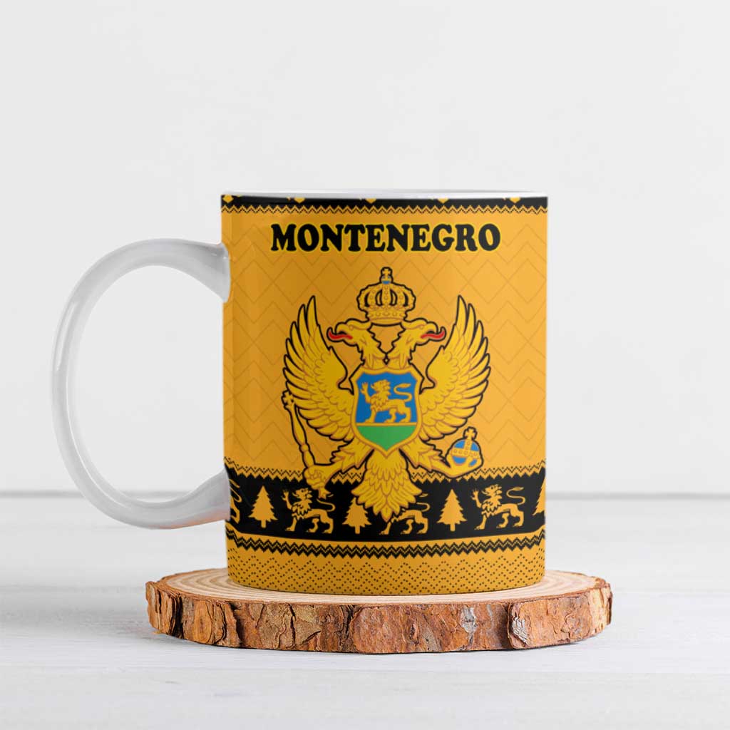 Montenegro Christmas Ceramic Mug with Gold-Black Theme, Double-Headed Eagle, and Map Motif - Wonder Print Shop