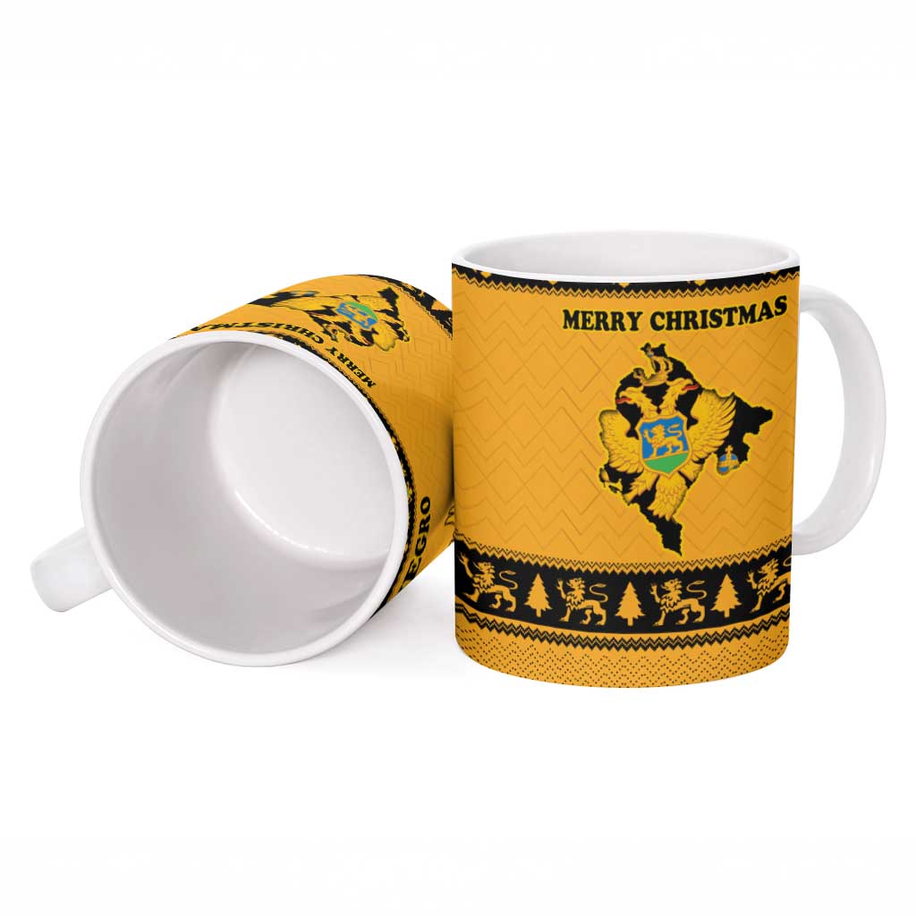 Montenegro Christmas Ceramic Mug with Gold-Black Theme, Double-Headed Eagle, and Map Motif - Wonder Print Shop