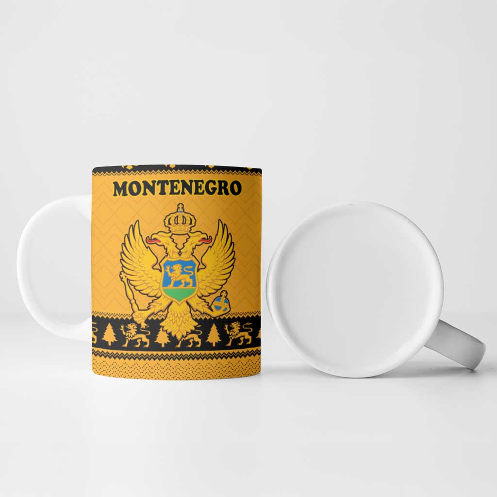 Montenegro Christmas Ceramic Mug with Gold-Black Theme, Double-Headed Eagle, and Map Motif - Wonder Print Shop