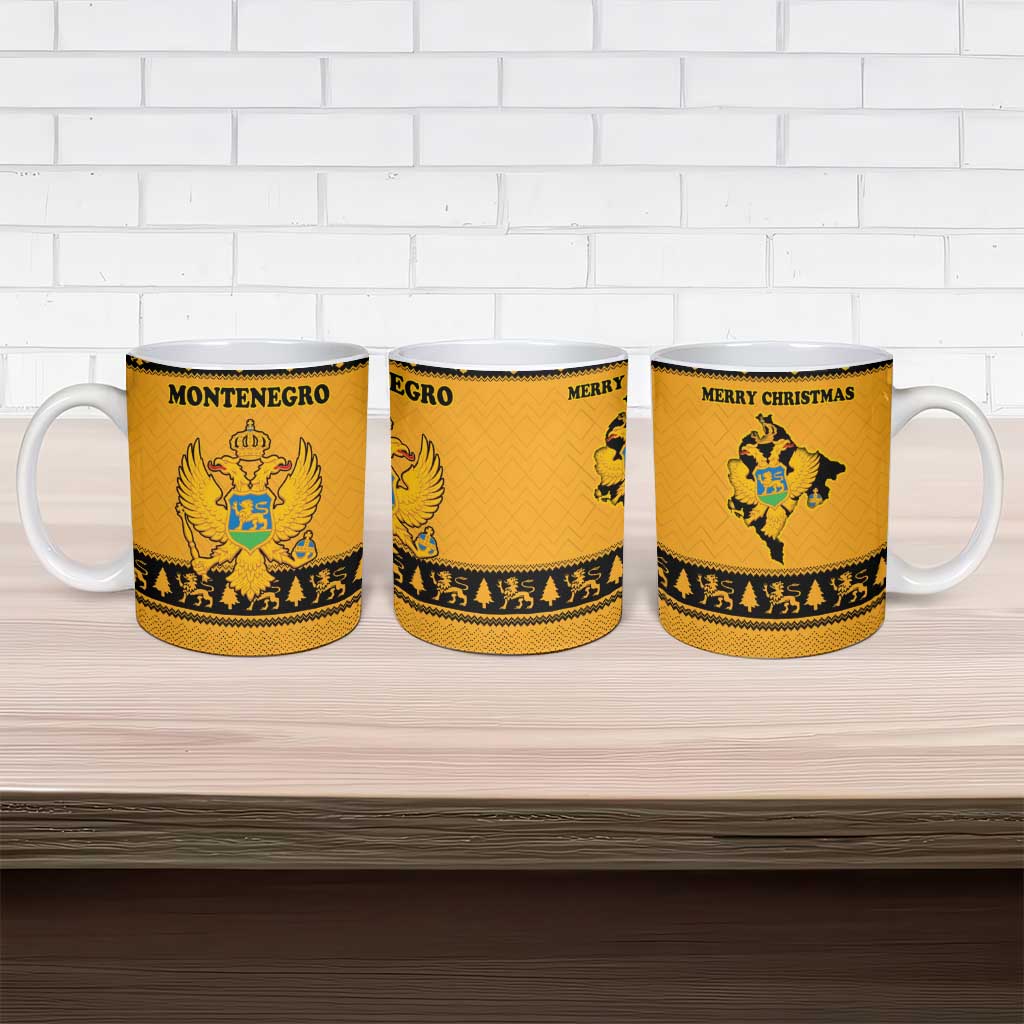 Montenegro Christmas Ceramic Mug with Gold-Black Theme, Double-Headed Eagle, and Map Motif - Wonder Print Shop