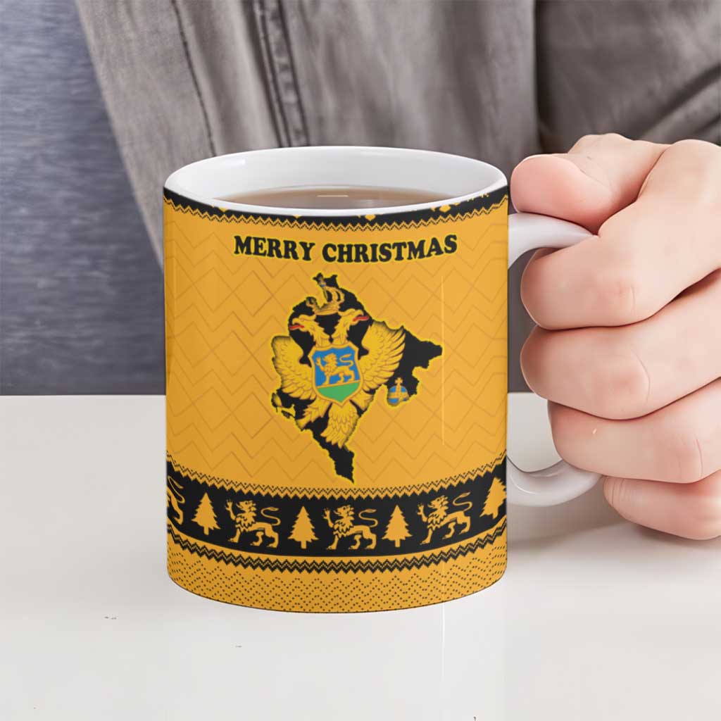 Montenegro Christmas Ceramic Mug with Gold-Black Theme, Double-Headed Eagle, and Map Motif - Wonder Print Shop