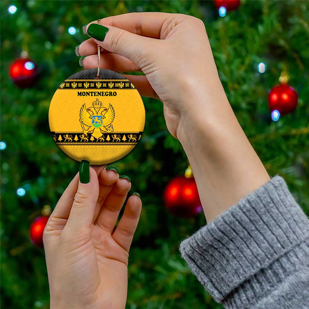 Montenegro Christmas Ceramic Ornament with Gold-Black Theme, Double-Headed Eagle, and Map Motif - Wonder Print Shop