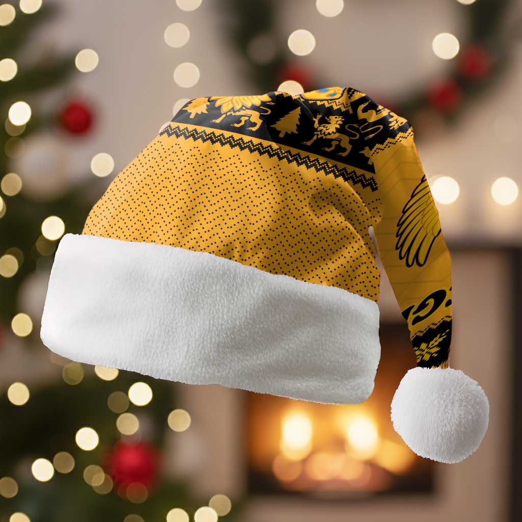 Montenegro Christmas Santa Hat with Gold-Black Theme, Double-Headed Eagle, and Map Motif - Wonder Print Shop