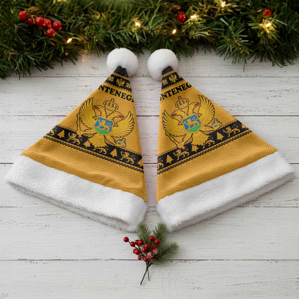 Montenegro Christmas Santa Hat with Gold-Black Theme, Double-Headed Eagle, and Map Motif - Wonder Print Shop