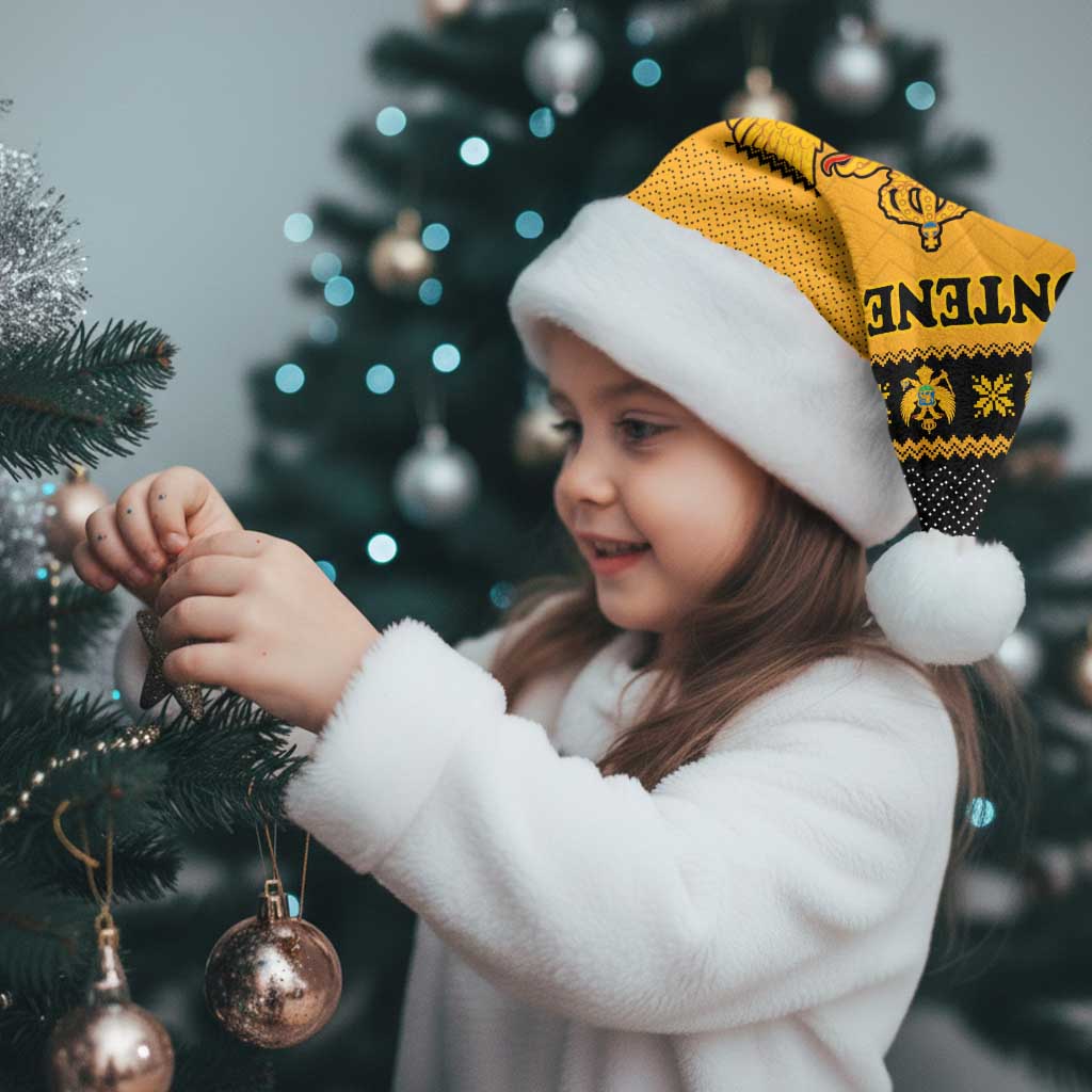 Montenegro Christmas Santa Hat with Gold-Black Theme, Double-Headed Eagle, and Map Motif - Wonder Print Shop