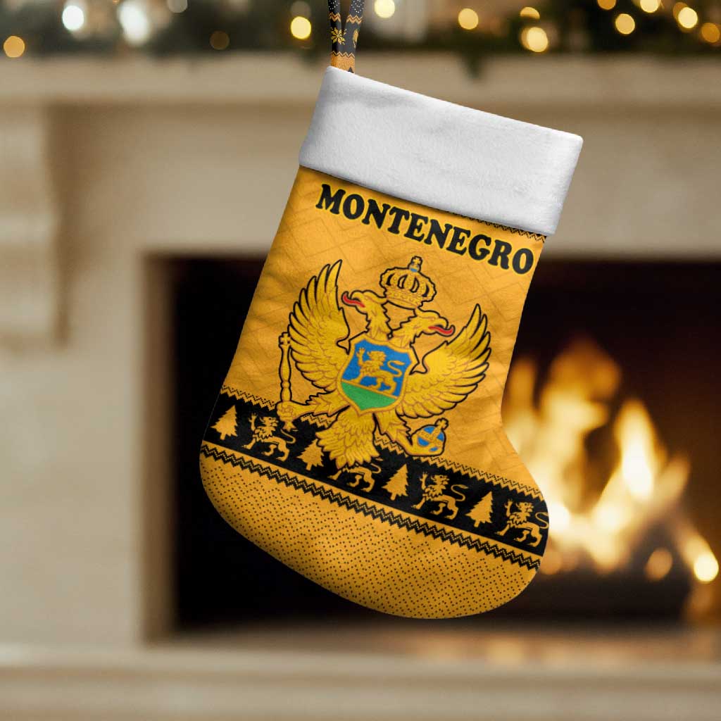 Montenegro Christmas Stocking with Gold-Black Theme, Double-Headed Eagle, and Map Motif - Wonder Print Shop