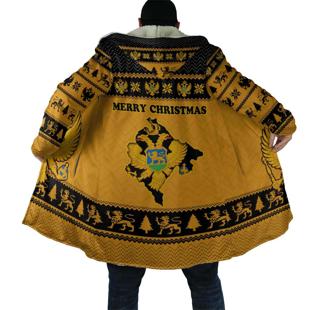 Montenegro Christmas Cloak with Gold-Black Theme, Double-Headed Eagle, and Map Motif - Wonder Print Shop